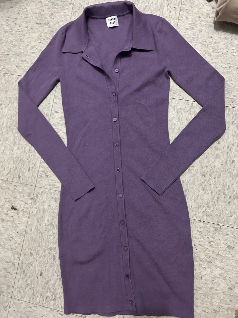 Sunday Best Lavender Button-Front Long Sleeve Knit Dress